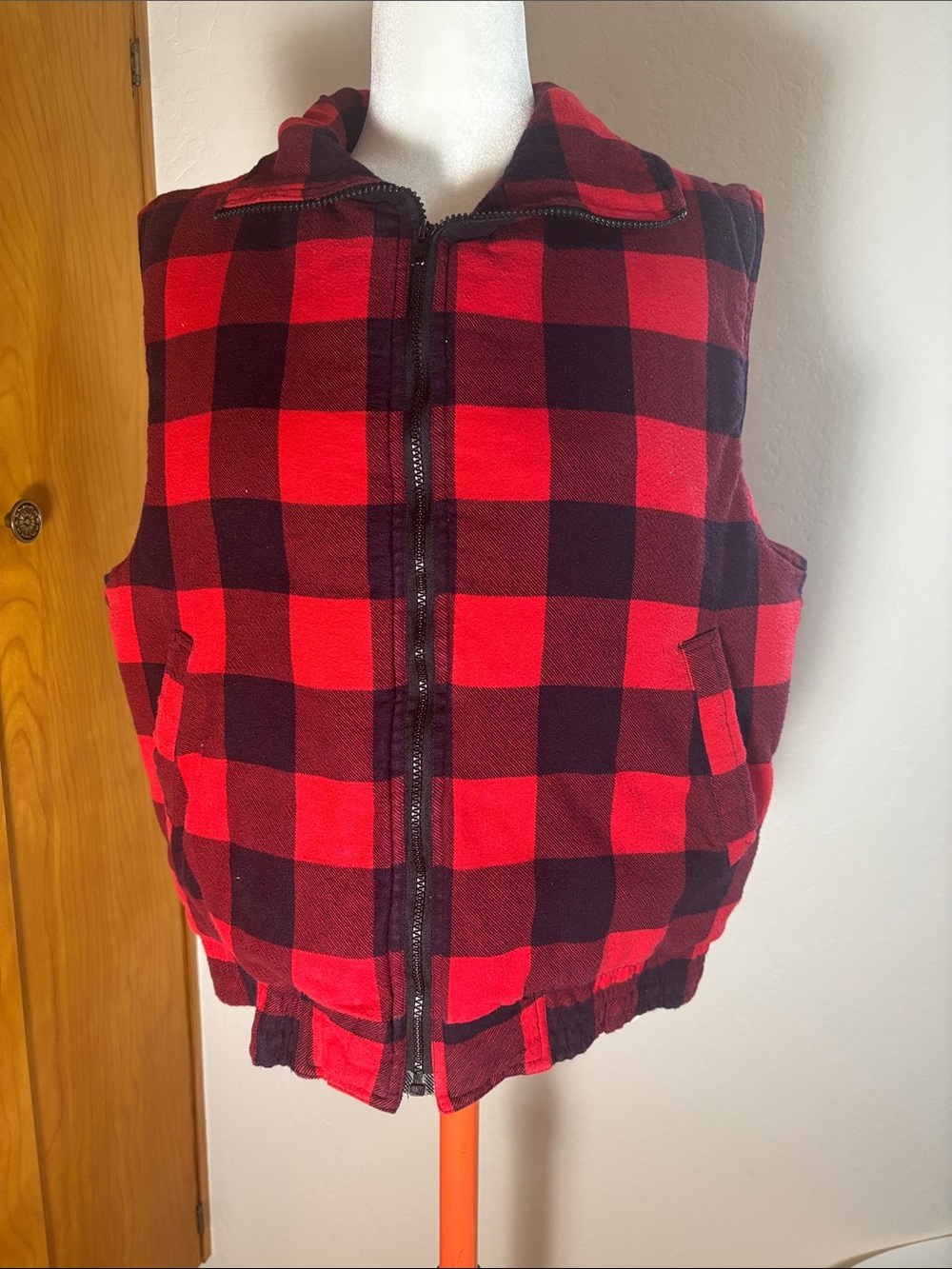 Vintage Plaid Red & Black Zip Vest